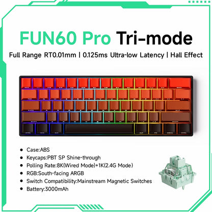 MONSGEEK FUN60 PRO&MAX HE Teclado mecânico 60% sem fios para gaming com switches magnéticos, Rapid Trigger 8K, ARGB e personalização