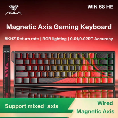 Teclado AULA WIN 68 HE de eixo magnético RT, teclado mecânico gaming com fios, taxa de polling 8K, teclas totalmente hot-swappable