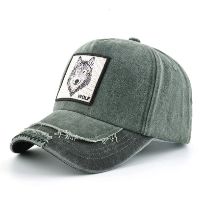 Vintage Denim Baseball Cap With Embroidery Wolf Patch Men Snapback Hip Hop Dad Hats Women Four Seasons Adjustable Sun Visor Cap