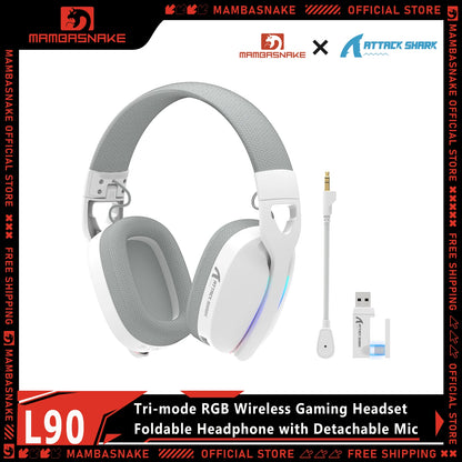 Auscultadores Gaming Sem Fios MAMBASNAKE x ATTACK SHARK L90 RGB – Auscultadores Gaming Dobráveis Tri-Mode Bluetooth 2.4G Sem Fios e com Fio, com Microfone Amovível