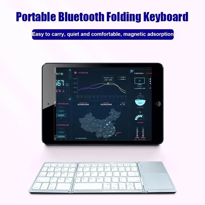 Teclado Bluetooth triplo com touchpad, teclado mini portátil recarregável sem fios para Windows Android iOS