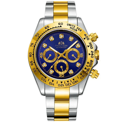 Automatic Mens Watch Mechanical Self Wind Movement Gold Black Stainless Steel Diamonds Stone Sports Luxury Fashion Watches