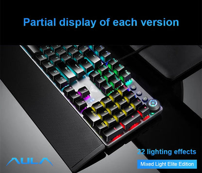 Teclado Mecânico AULA F2088 com Fio para Gaming, Botão Multifuncional, 104 Teclas, Retroiluminação Magic, Programação Macro, Compu