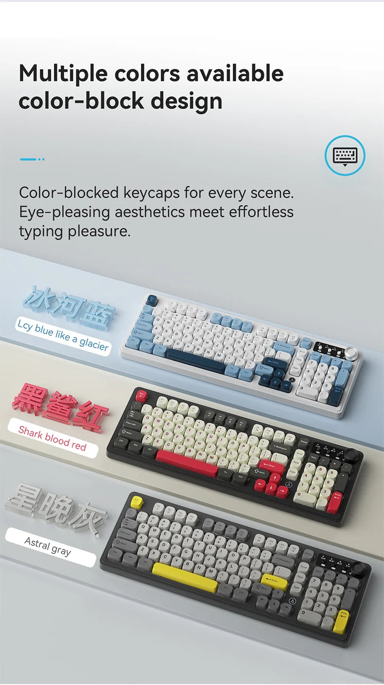 Teclado AJAZZ AF98 com/sem fios, sensação mecânica, para escritório, bateria de longa duração, três modos, iluminação mista RGB, teclas em ABS, ergonómico