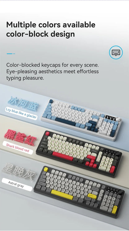 Teclado AJAZZ AF98 com/sem fios, sensação mecânica, para escritório, bateria de longa duração, três modos, iluminação mista RGB, teclas em ABS, ergonómico
