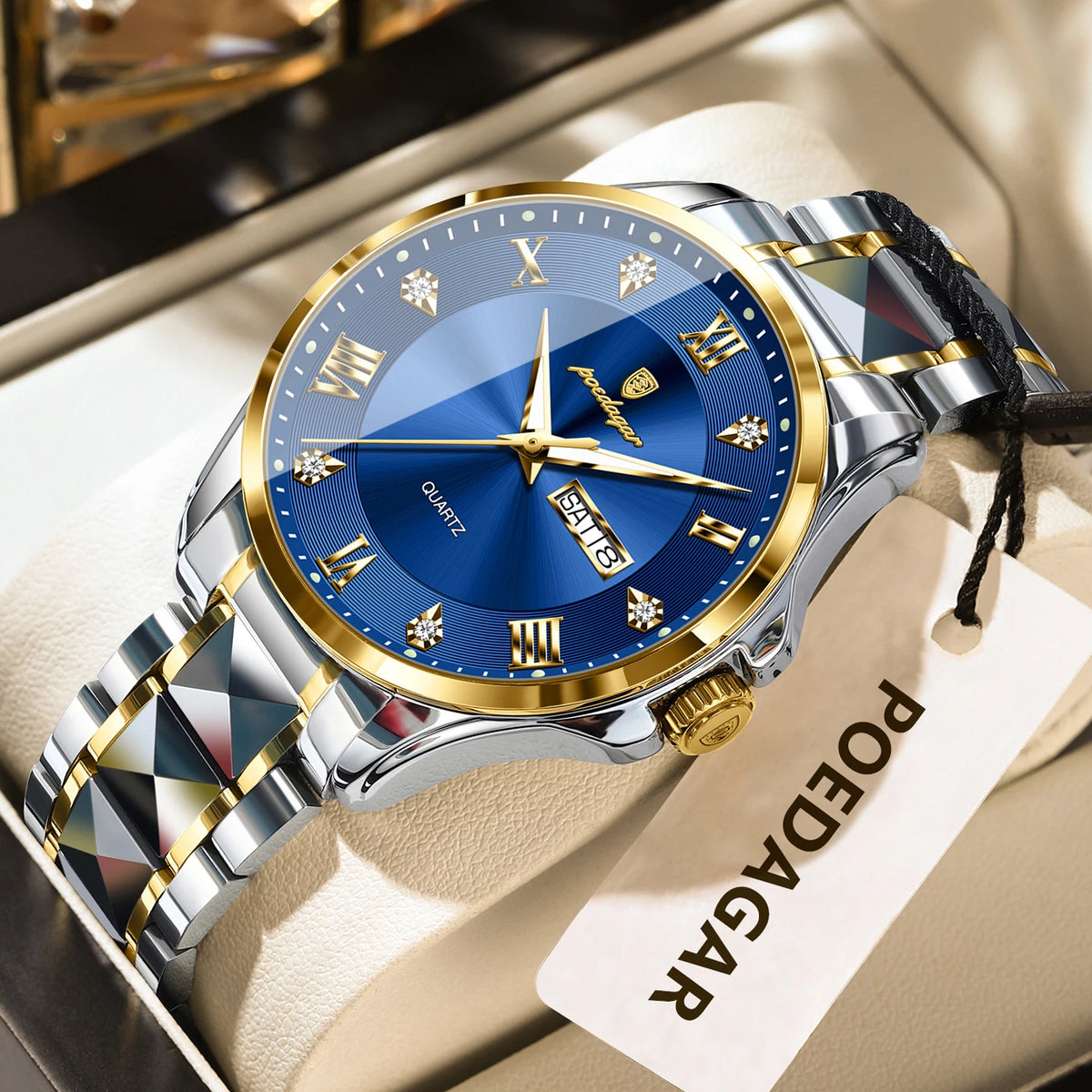 Orologio da uomo POEDAGAR, modello di lusso originale, impermeabile, luminescente, con datario e indicatore del giorno, stile elegante, cassa in acciaio inossidabile, movimento al quarzo, ideale per il lavoro.