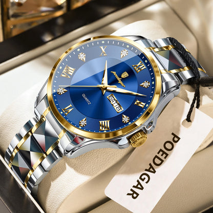 Orologio da uomo POEDAGAR, modello di lusso originale, impermeabile, luminescente, con datario e indicatore del giorno, stile elegante, cassa in acciaio inossidabile, movimento al quarzo, ideale per il lavoro.