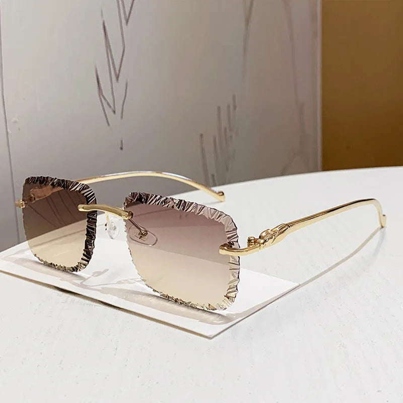 Fashion Broken Diamond Cutting Sunglasses Luxury Rimless Square Sun Glasses Designer Frameless Shades for Outdoor Driving Travel