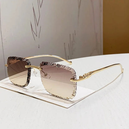 Fashion Broken Diamond Cutting Sunglasses Luxury Rimless Square Sun Glasses Designer Frameless Shades for Outdoor Driving Travel
