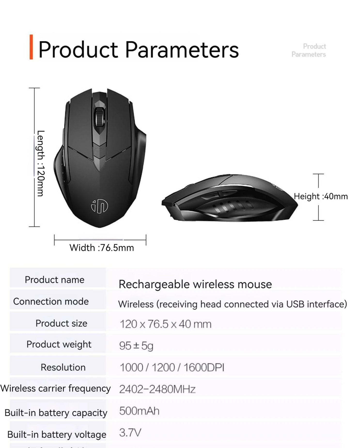 Inphic F1 Rechargeable Wireless Mouse, Bluetooth & 2.4G Silent Wireless Mouse with 6 Buttons, Adjustable DPI, Ergonomic Gaming & Office Mouse for Laptop, PC & Tablet