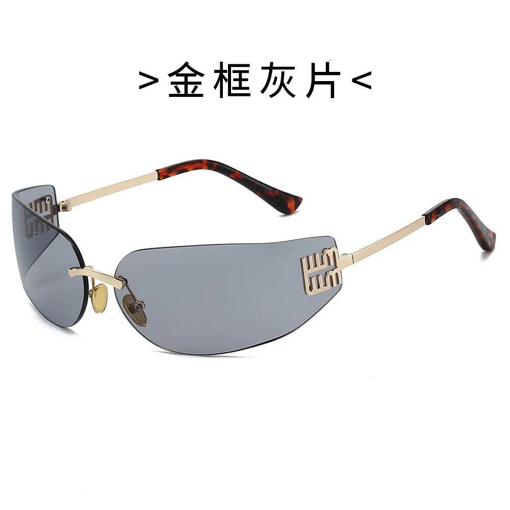 2026 New High End Sunglasses Women Rimless Curved Sun Glasses for Eye Protection and Sunscreen Travelling Hiking Shades Gafas