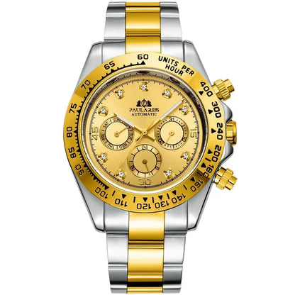 Automatic Mens Watch Mechanical Self Wind Movement Gold Black Stainless Steel Diamonds Stone Sports Luxury Fashion Watches