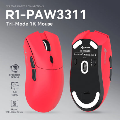 ATTACK SHARK R1 Tri-Mode Gaming Mouse, 18,000 DPI PixArt PAW3311 Wireless Gaming Mouse, 59g Ultralight Gaming Mouse for PC, Mac & Laptop