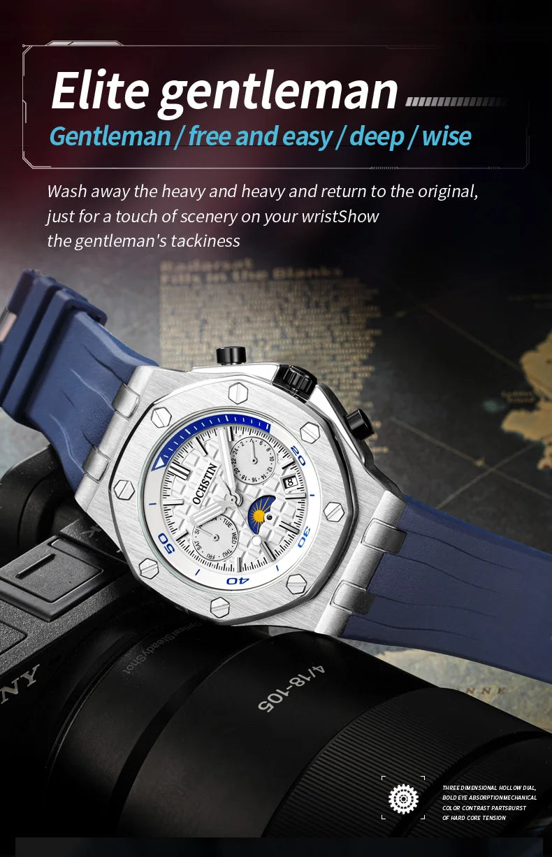 OCHSTIN Automatic Men Watches Luxury Designer Octagon Bezel Mechanical Date Day Night Dial Luminous Male Trendy Sport Wristwatch