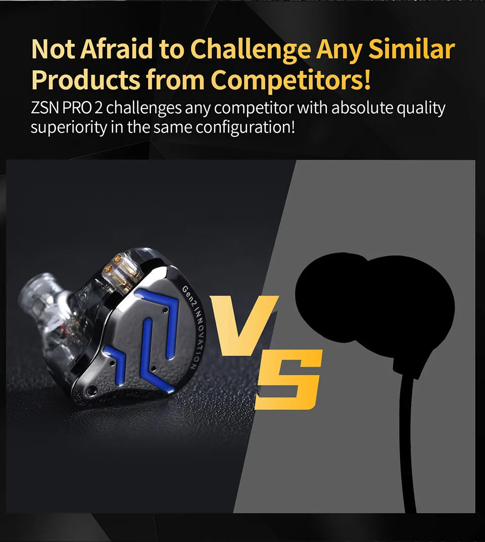 KZ ZSN Pro 2 Hybrid In-Ear Wired Headphones – 1BA+1DD HiFi Bass Noise Cancelling Earphones with Mic