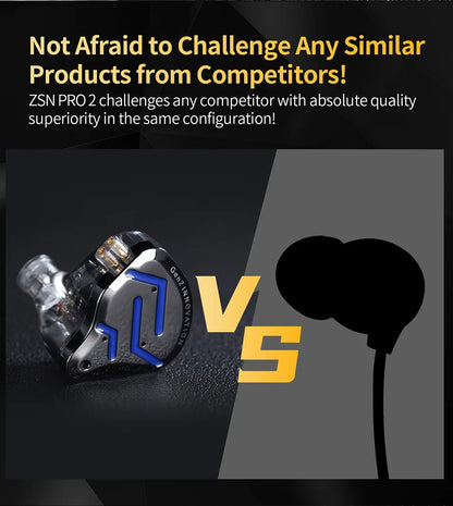 KZ ZSN Pro 2 Hybrid In-Ear Wired Headphones – 1BA+1DD HiFi Bass Noise Cancelling Earphones with Mic
