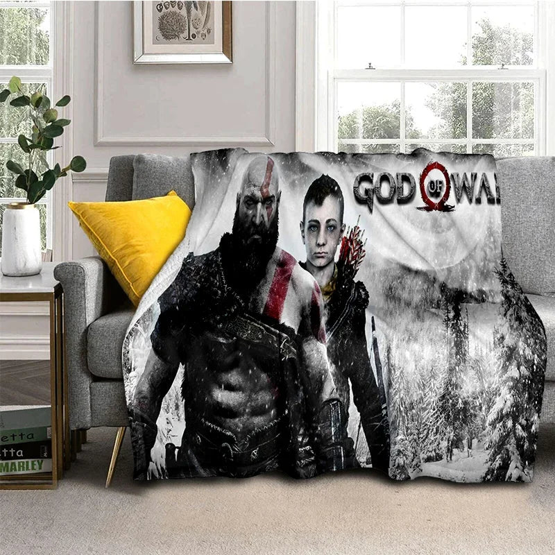 God of War Games Kratos Cartoon 3D Soft Blankets,Keep Warm Throw Blanket Comfortable Blanket for Picnic Beds Sofa Home Bedroom
