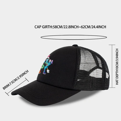 Six Seven Cartoon Number Print Sponge Mesh Cap – Unisex Colorful Building Block Mesh Baseball Cap – Adjustable, Breathable Sun H