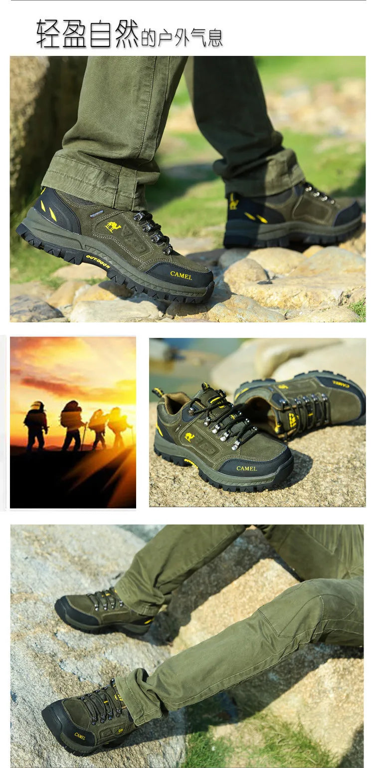 Suede Leather Men Hiking Shoes Outdoor Trail Trekking Sneakers Men Non-slip Breathable Climbing Shoes Men Mountain Sports Shoes