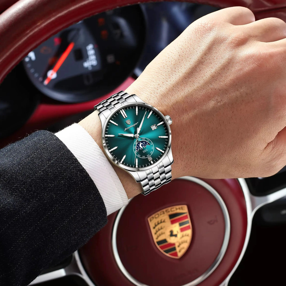 Ceas de lux pentru bărbați POEDAGAR, stil casual, din oțel inoxidabil, cu mecanism cu cuarț, rezistent la apă, luminat, cu dată, elegant.
