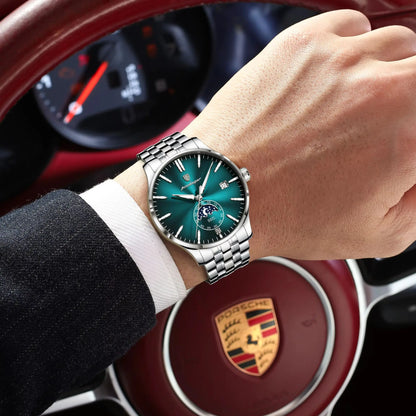 Ceas de lux pentru bărbați POEDAGAR, stil casual, din oțel inoxidabil, cu mecanism cu cuarț, rezistent la apă, luminat, cu dată, elegant.