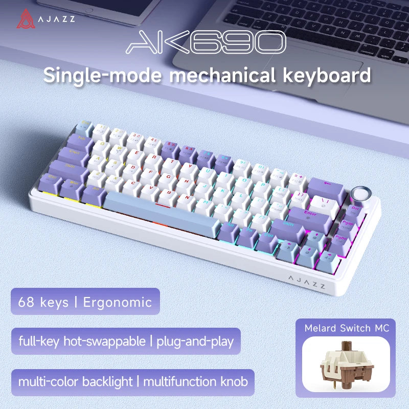 AJAZZ AK690 65% Mechanical Keyboard Full-key Hot-swap Wired USB Plug And Play Mixed Light 68 Keys Gaming Keyboard For Laptop PC