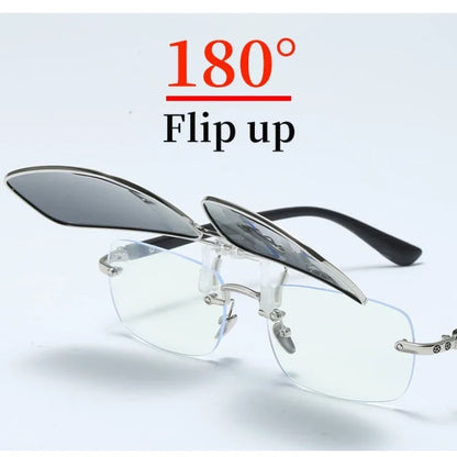 REXXAR Mens Metal Clip on Sunglasses Polarized Eyeglasses UV400 Women Square Night Vision Driving Sun Glasses