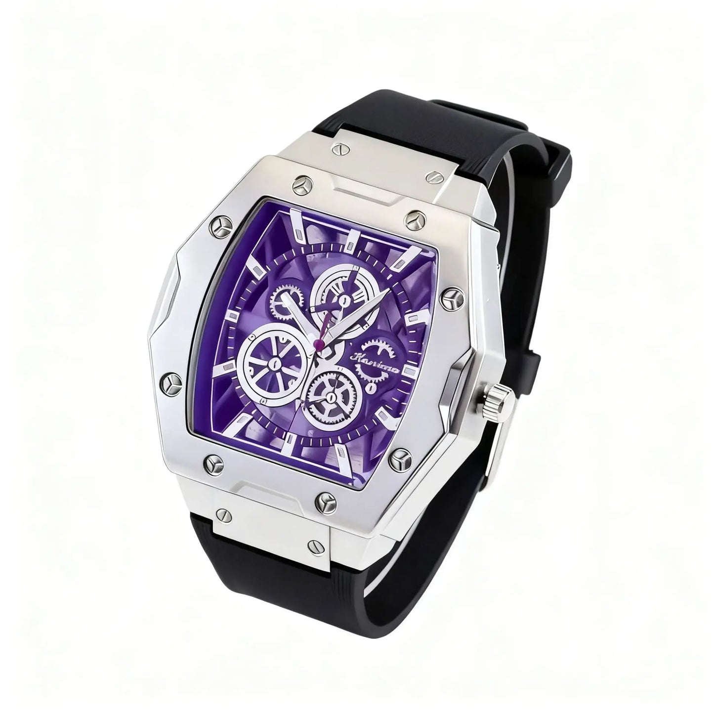 New Fashion Luxury Man Tonneau Hollow Skeleton Faux Mechanical Watch Men Militray Sports Silicone Quartz Watches Reloj Hombre