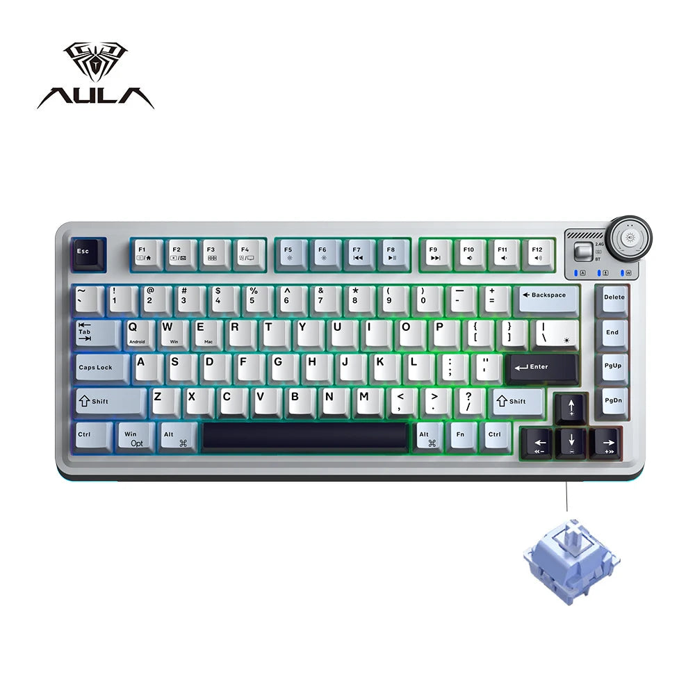 AULA AU75 Three Mode Mechanical Keyboard 81 Keys Hot Swappable RGB Esports Gaming Keyboard PBT Keycap PC Desktop Typing Keyboard