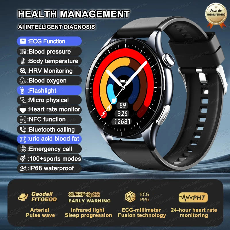 For XIAOMI 2025 New ECG+PPG Smartwatch Precise Uric Acid Blood Lipids Pressure Body Analysis Smart Watch Men BT Call NFC Watches