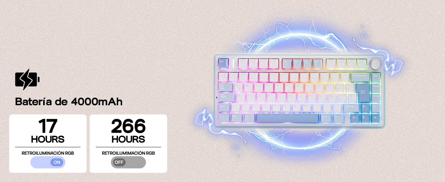EPOMAKER AULA F75 ISO-ES 75% Spanish QWERTY Hot-Swap Gasket-Mounted Wired/Bluetooth/2.4GHz Wireless Mechanical Gaming Keyboard RGB Backlight