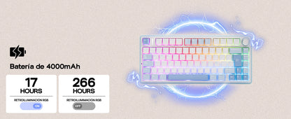 EPOMAKER AULA F75 ISO-ES 75% Spanish QWERTY Hot-Swap Gasket-Mounted Wired/Bluetooth/2.4GHz Wireless Mechanical Gaming Keyboard RGB Backlight