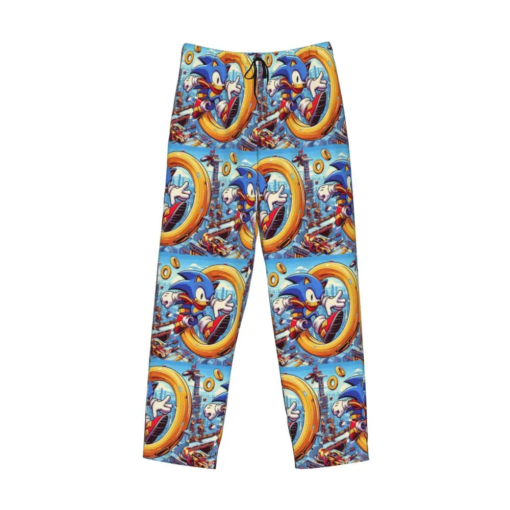Custom Print Men's Soniced Pajama Pants Hedgehog Game Sleepwear Sleep Lounge Bottoms with Pockets