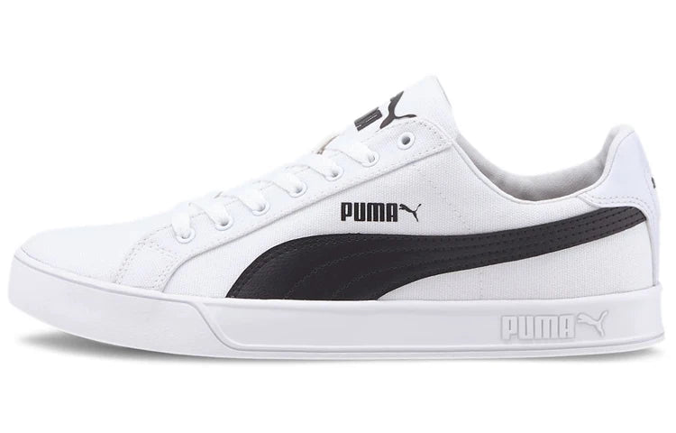 Baskets Puma Smash Vulc en toile, blanches et noires, 374754-01