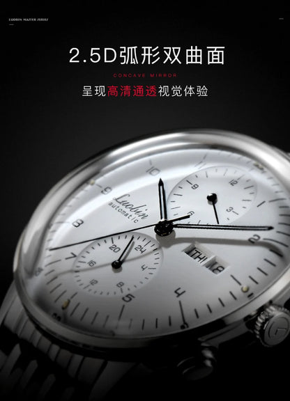 Mens Business Watch Mechanical Movement Multifunction Chronograph Stainless Steel Waterproof Automatic Calendar Sapphire
