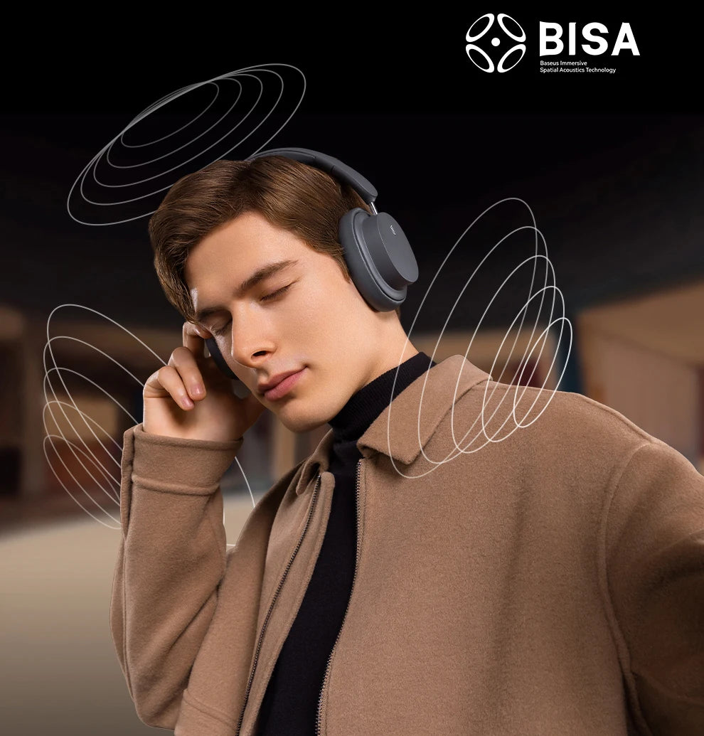 Auscultadores Over-Ear Sem Fios Bluetooth 5.3 Baseus – Driver HiFi de 40mm, Headset Dobrável com 70H de Autonomia e Áudio Espacial