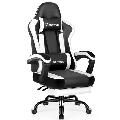 AUTHMIC Ergonomic Gaming Chair with 170° Reclining Backrest, Foldable Footrest, Soft Armrests, Supports150kg,Breathable Material