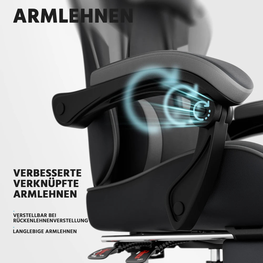 Ergonomic Gaming Chair with Lumbar Support, Adjustable Office Chair, Breathable PU Leather Computer Chair with Footrest & Reclining Backrest