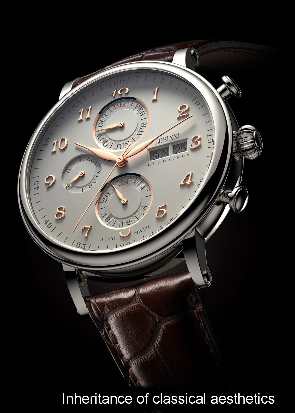 Luxury Brand Switzerland LOBINNI Ewiger Kalender Automatische mechanische Herrenuhr Saphirglas Multifunktionsuhr L13019-8
