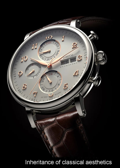 Luxury Brand Switzerland LOBINNI Ewiger Kalender Automatische mechanische Herrenuhr Saphirglas Multifunktionsuhr L13019-8