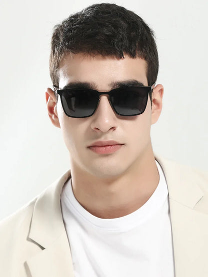 Men’s Retro Rectangular Polarized Sunglasses VIVIBEE, Matte Black UV400 Eyewear, Women Stylish Outdoor Driving Glasses