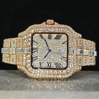 UNIGUET Fashion Diamond Watch for Men Luxury Waterproof Square Quartz Clocks Hip Hop Ice Out Jewelry Wristwatch Male Hot Sell
