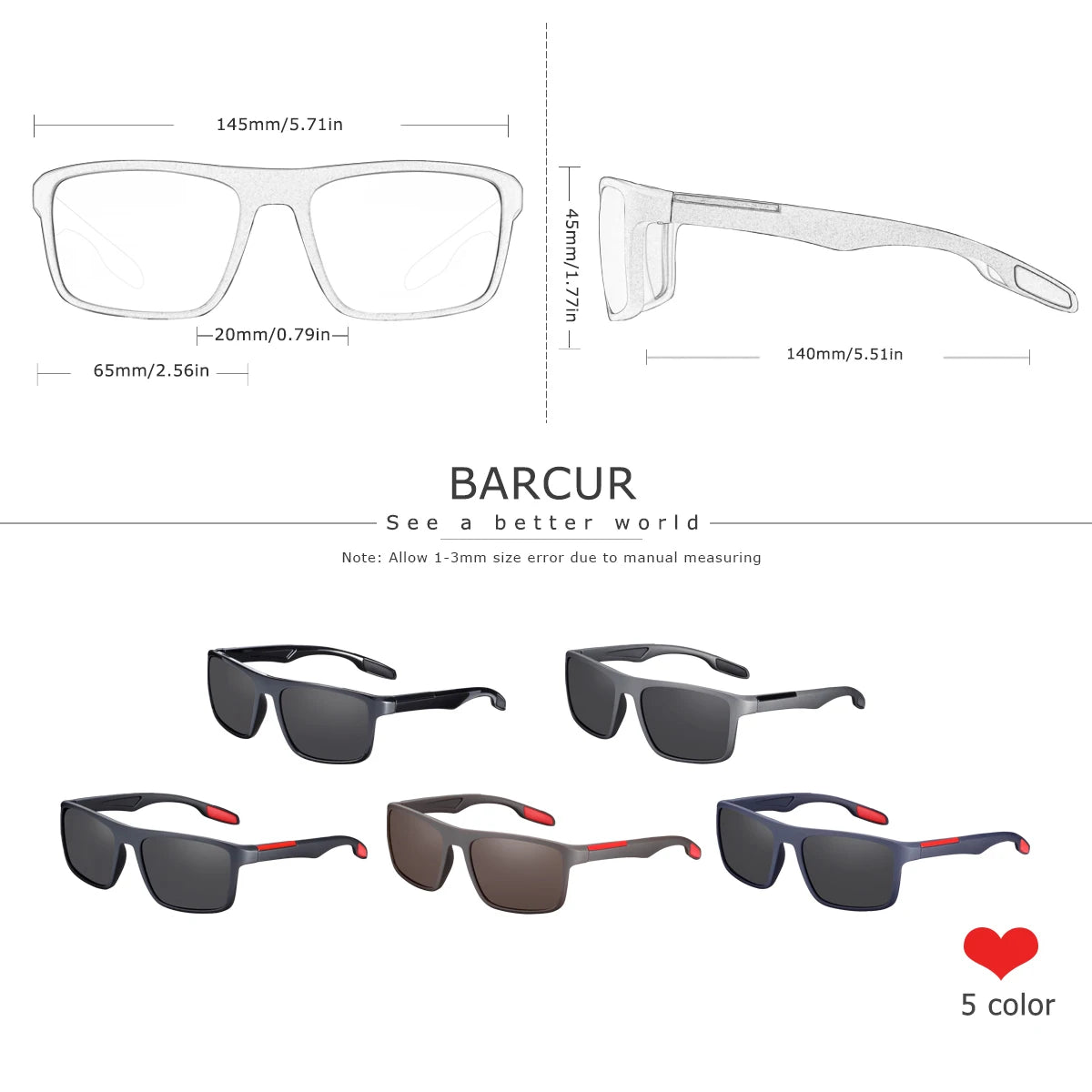 BARCUR Fashion TR90 Men Sunglasses Sturdy Durable Rectangle Frame Cool Outdoor Sports Men And Women Polarized Sunglasses