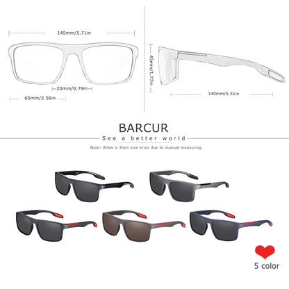 BARCUR Fashion TR90 Men Sunglasses Sturdy Durable Rectangle Frame Cool Outdoor Sports Men And Women Polarized Sunglasses