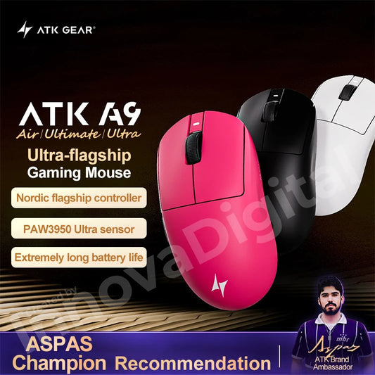 ATK Dragonfly A9 Ultimate Wireless Gaming Mouse, PAW3950 Ultra 8KHz Ergonomic Lightweight Gaming Mouse for FPS, Esports & CSGO