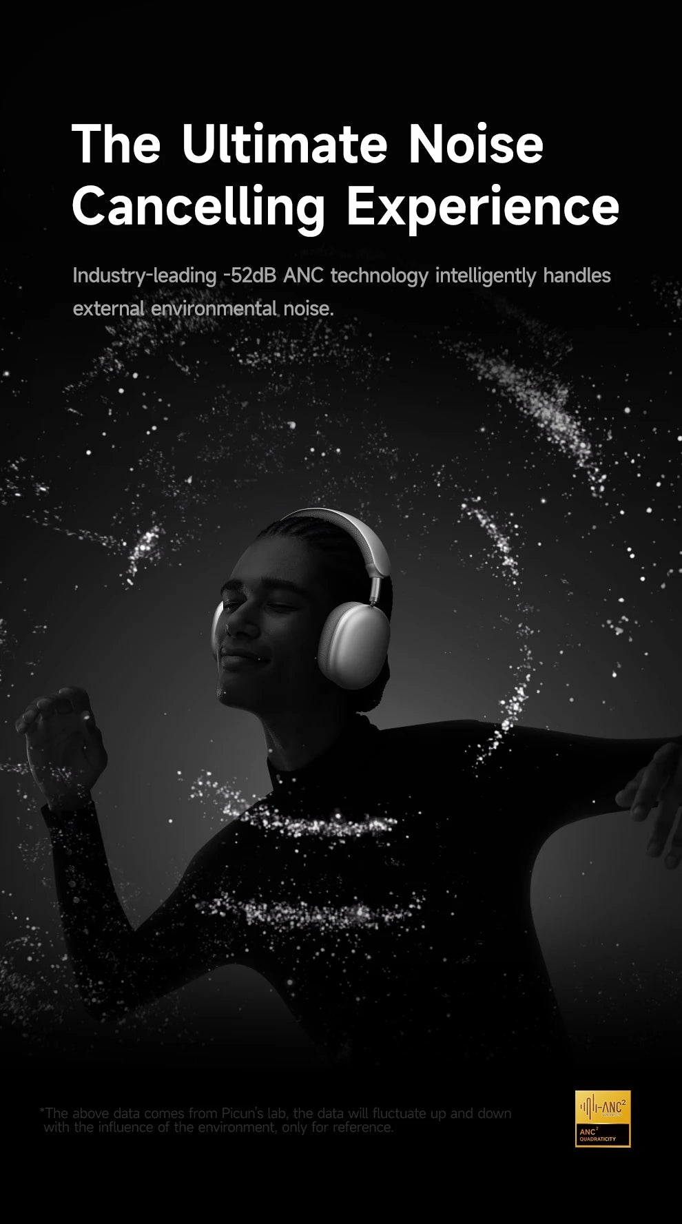 Picun F8 Pro ANC Wireless Headphones with 3D Spatial Audio, Bluetooth 5.4 Head Tracking, -52dB Noise Cancelling, HiFi Gaming Headset