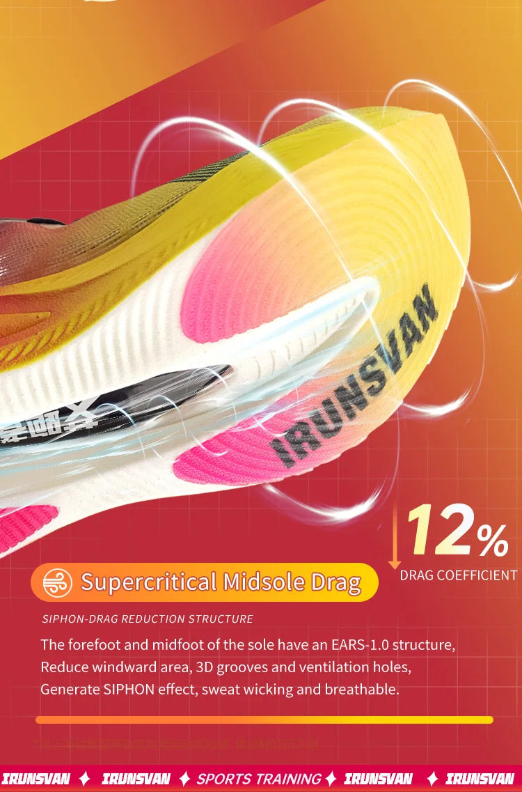 IRUNSVAN Scarpe da running professionali per maratona con piastra in carbonio e nylon, leggere e ammortizzate, sneakers outdoor da allenamento per uomo e donna