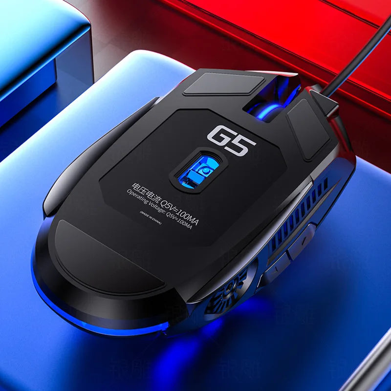 G5 žični gaming miš sa šarenim pozadinskim osvjetljenjem, 6 tipki, tihi miš, 4 brzine, 3200 DPI, RGB gaming miš za računalo i prijenosno računalo