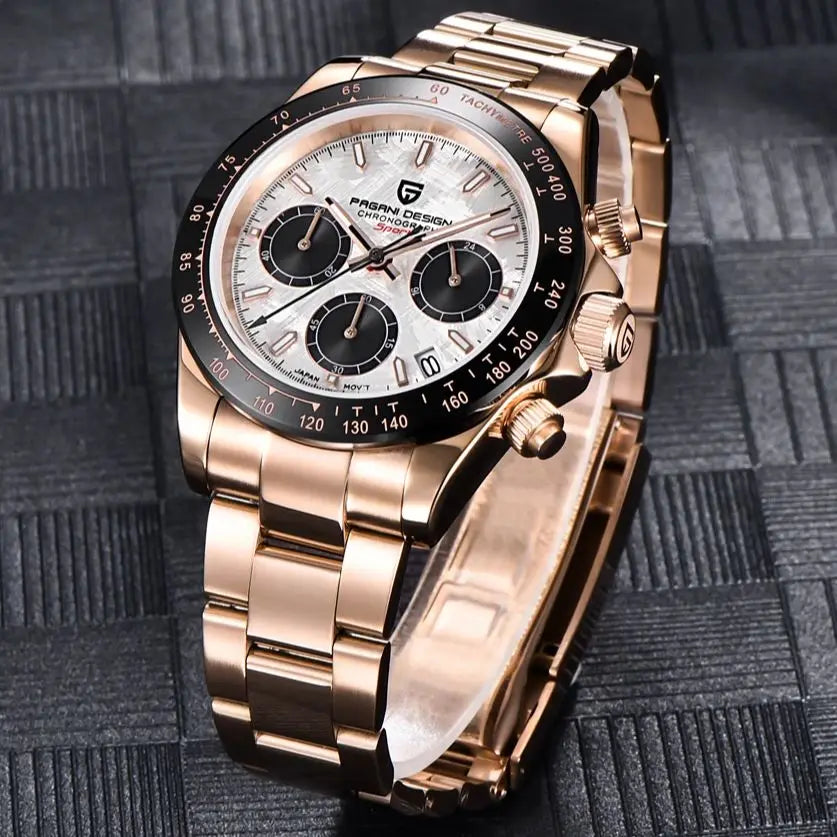 PAGANI DESIGN 2025 New Men's Watches Luxury Rose Gold Quartz Watch For Men 100M Waterproof Sports Chronograph Wristwatch Men