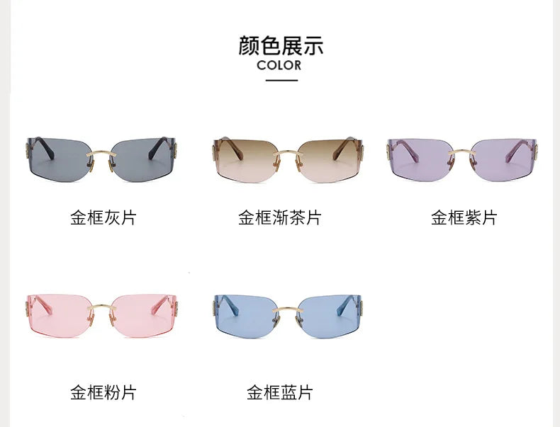 2026 New High End Sunglasses Women Rimless Curved Sun Glasses for Eye Protection and Sunscreen Travelling Hiking Shades Gafas